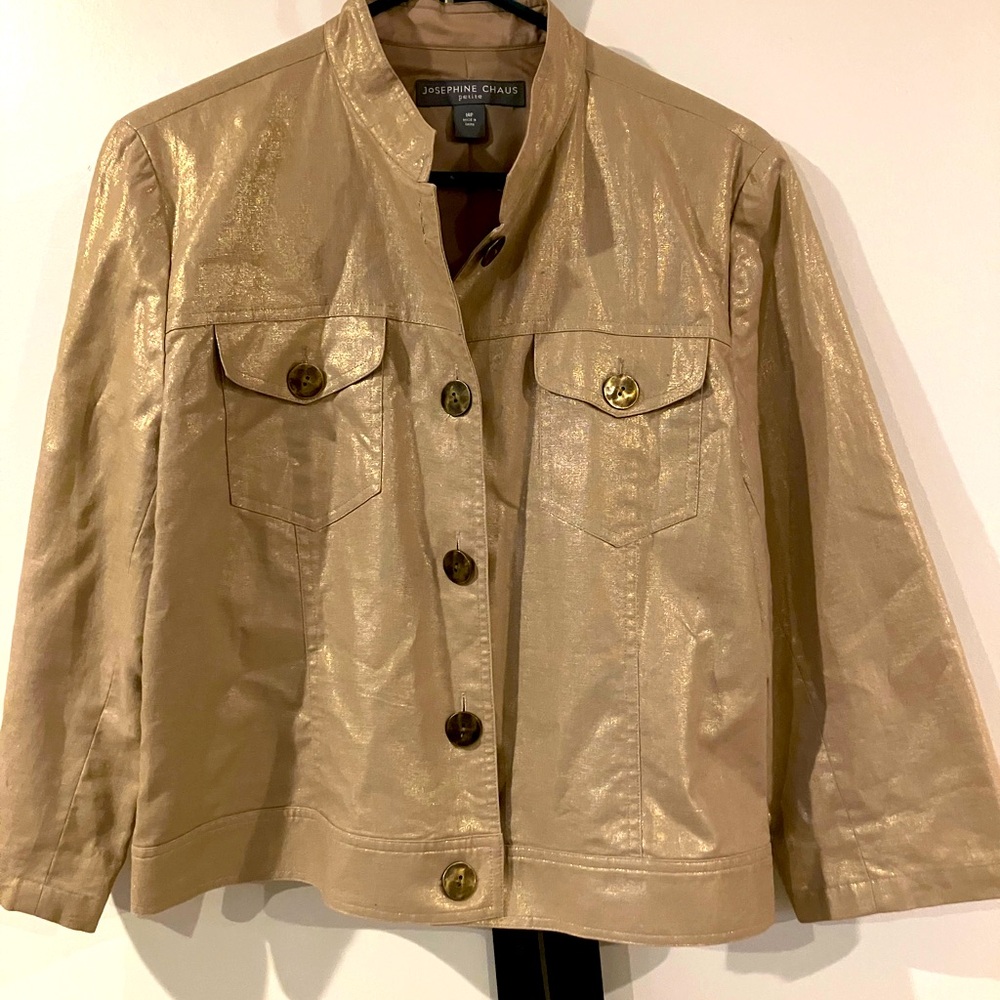 Josephine Chaus women’s light tan& gold jacket size 14P